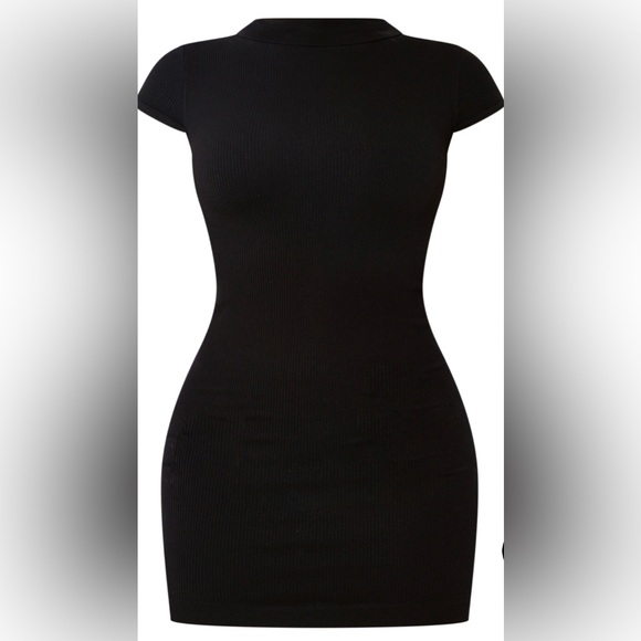 PLT Black Structured Snatched Rib Cap Sleeve Bodycon Dress Size 8 - Picture 2 of 4